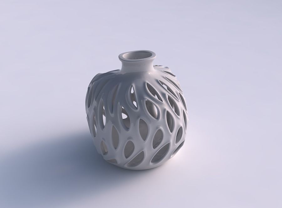Vase twisted spherical flared with smooth cuts, extruded edge... 3D print model_0