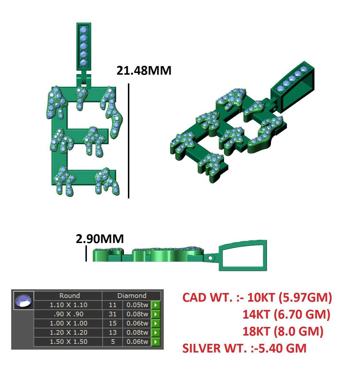 Alphabet Latter hiphop Pendent 3D print model_12
