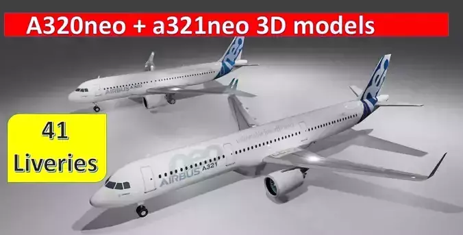 Airbus a320neo and a321neo low poly 3d model 41 liveries  3D Model Collection