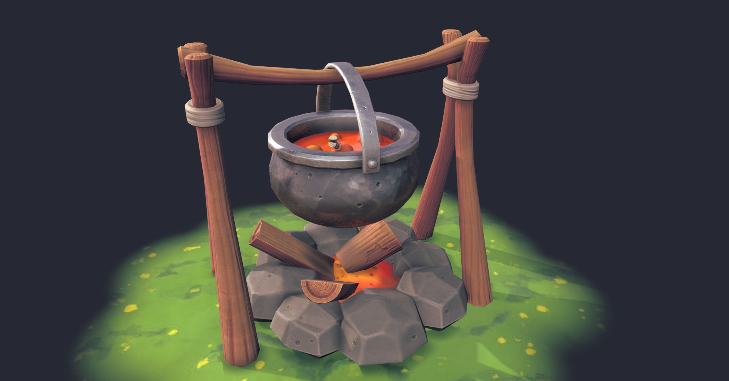 Stylized Firepit Low-poly 3D model_4
