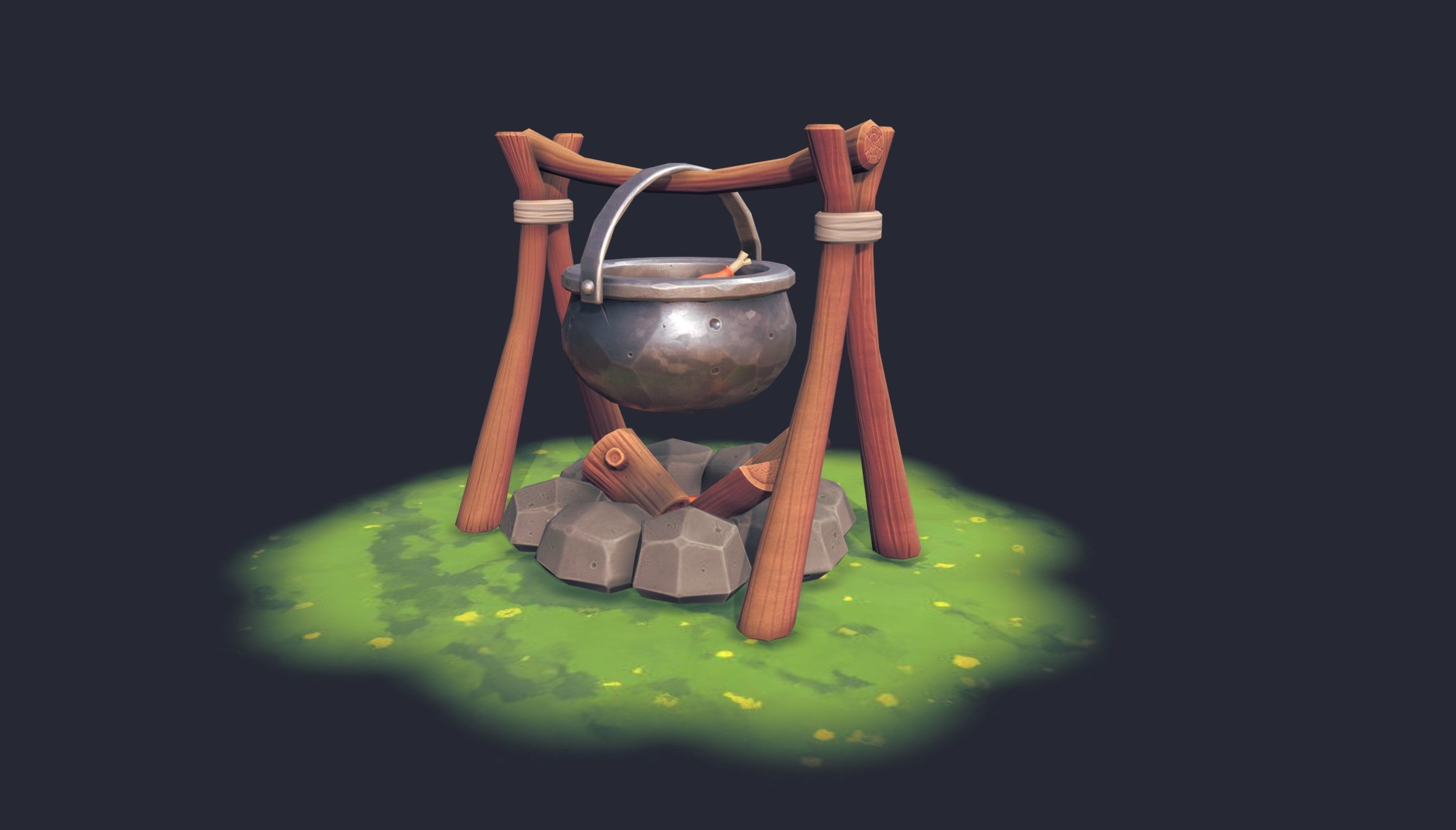 Stylized Firepit Low-poly 3D model_10