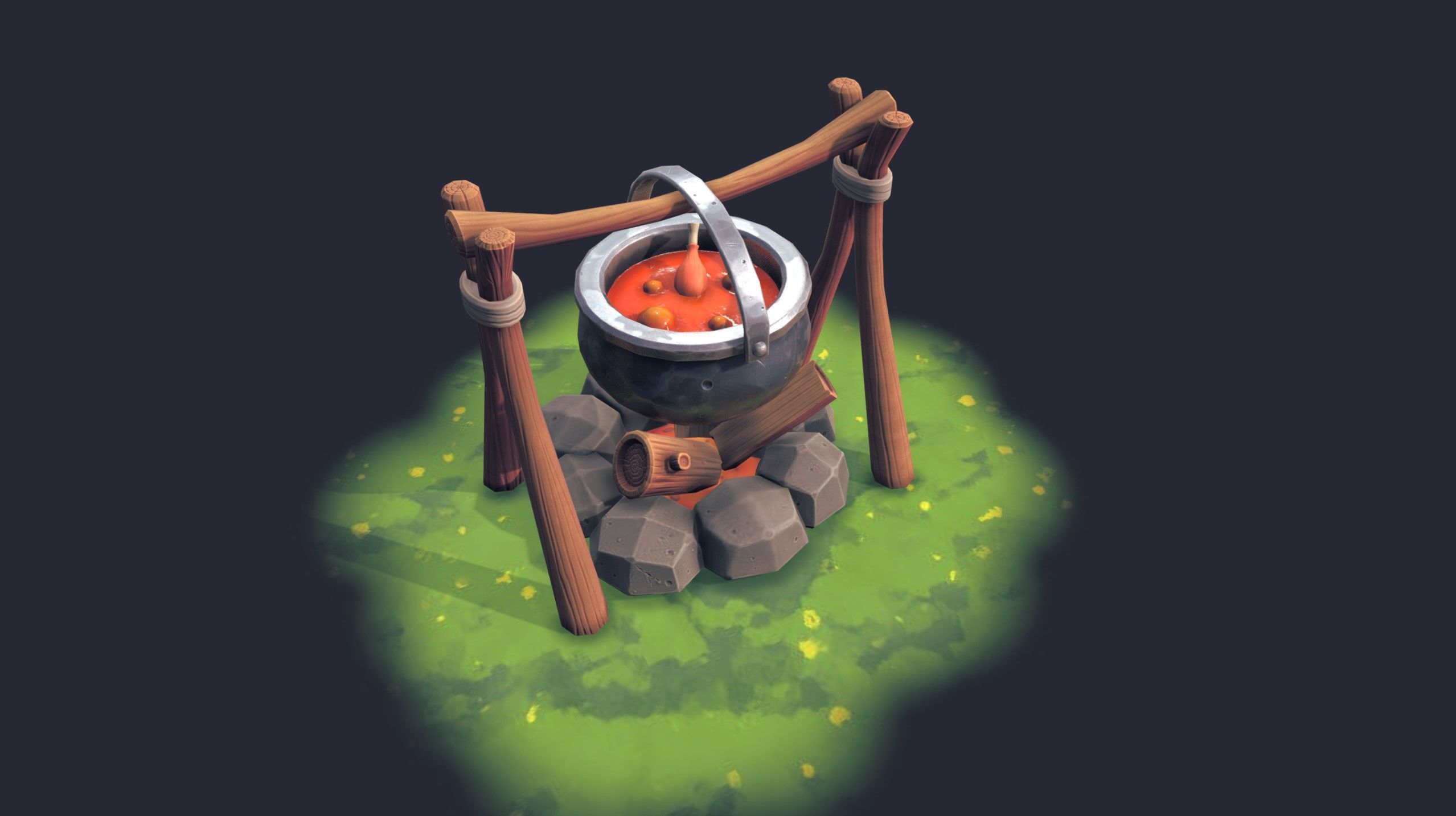 Stylized Firepit Low-poly 3D model_6