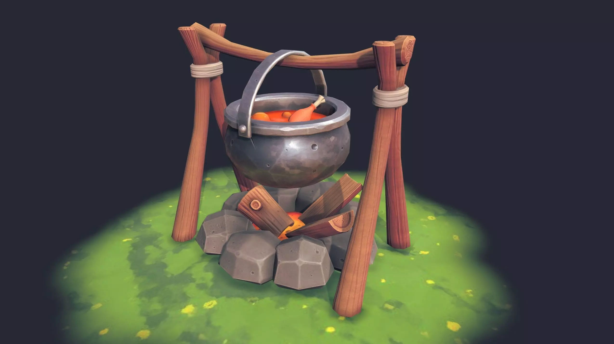 Stylized Firepit Low-poly 3D model_0
