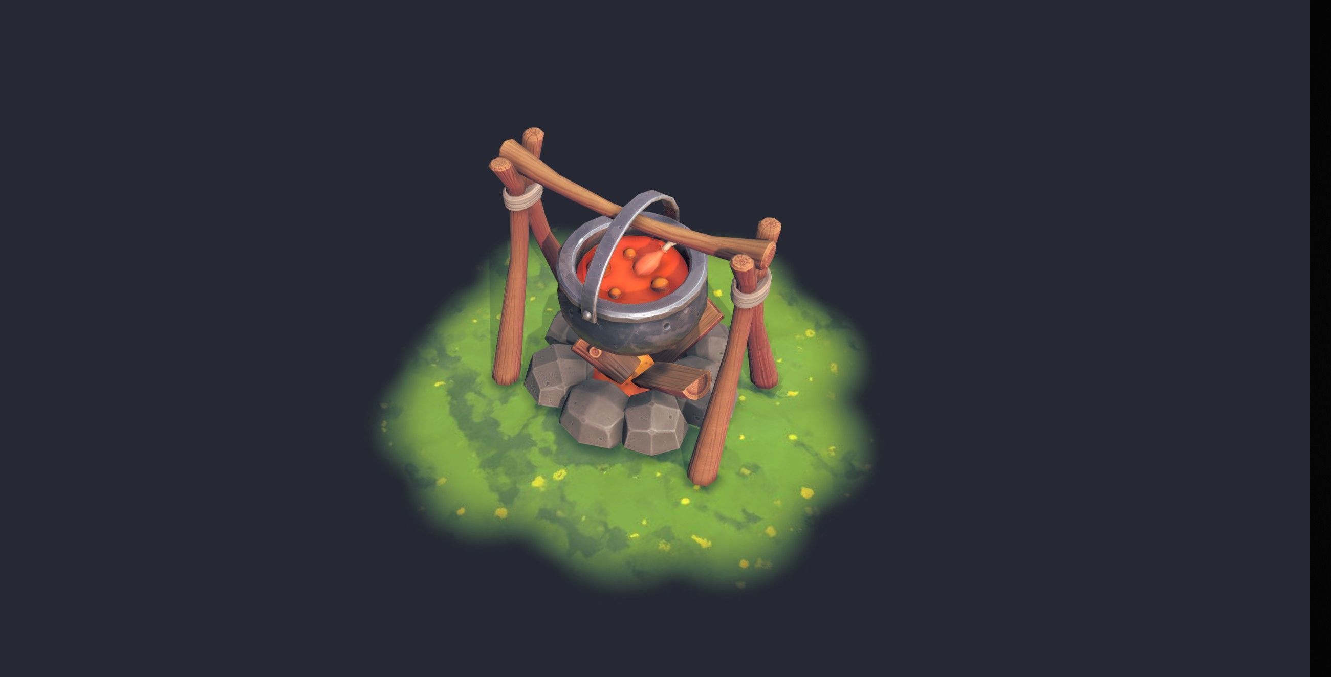 Stylized Firepit Low-poly 3D model_3