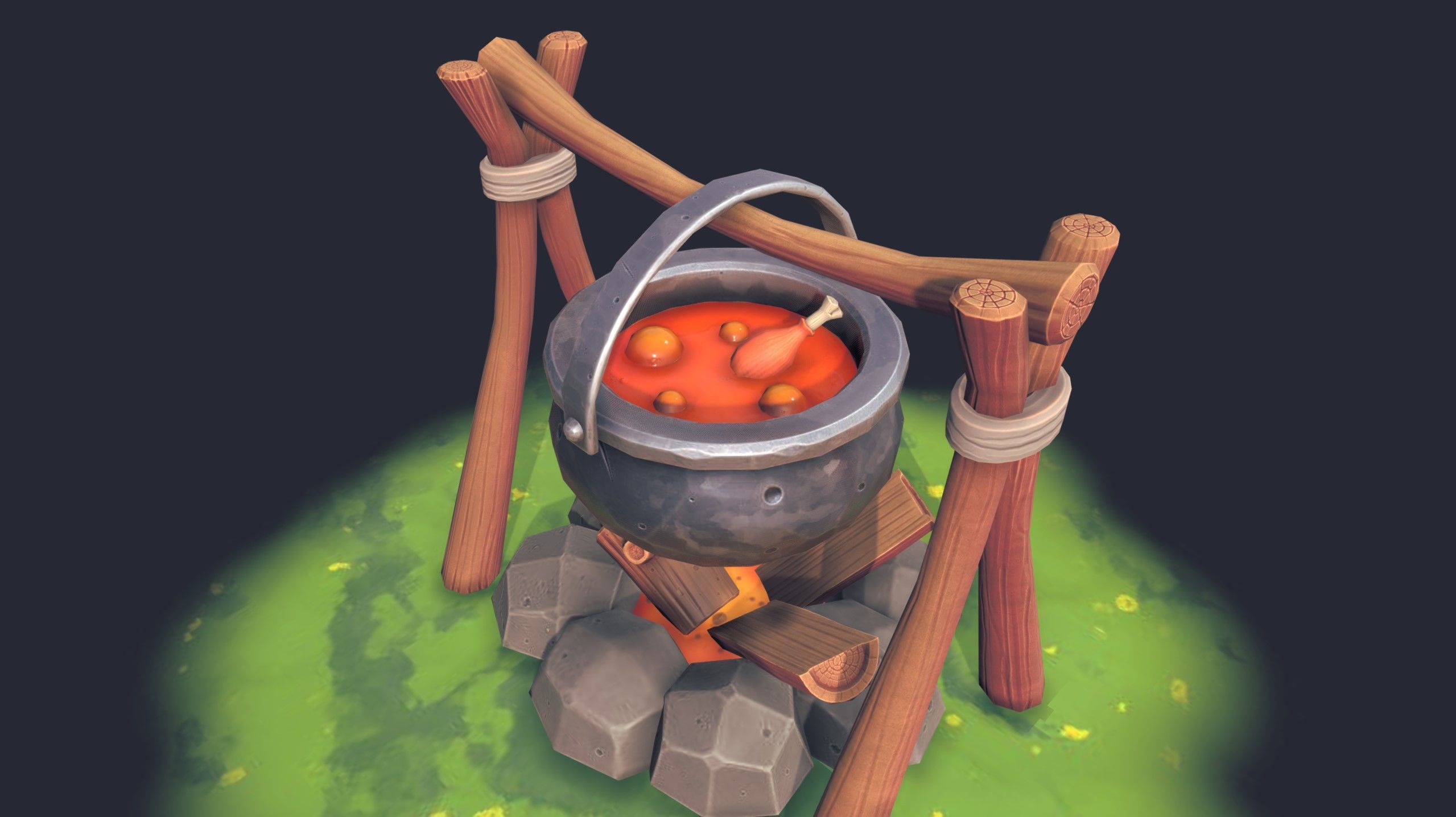 Stylized Firepit Low-poly 3D model_2