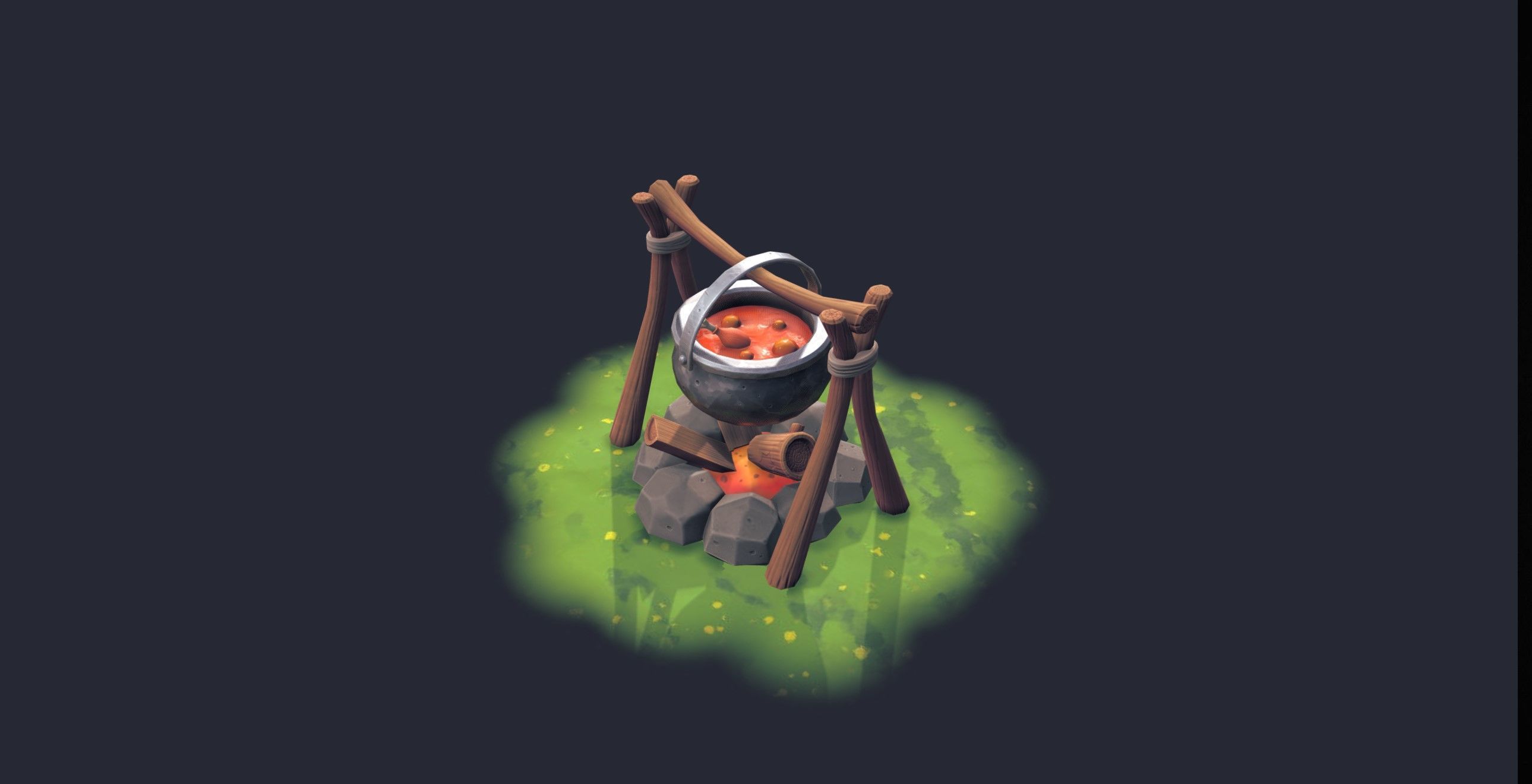 Stylized Firepit Low-poly 3D model_8