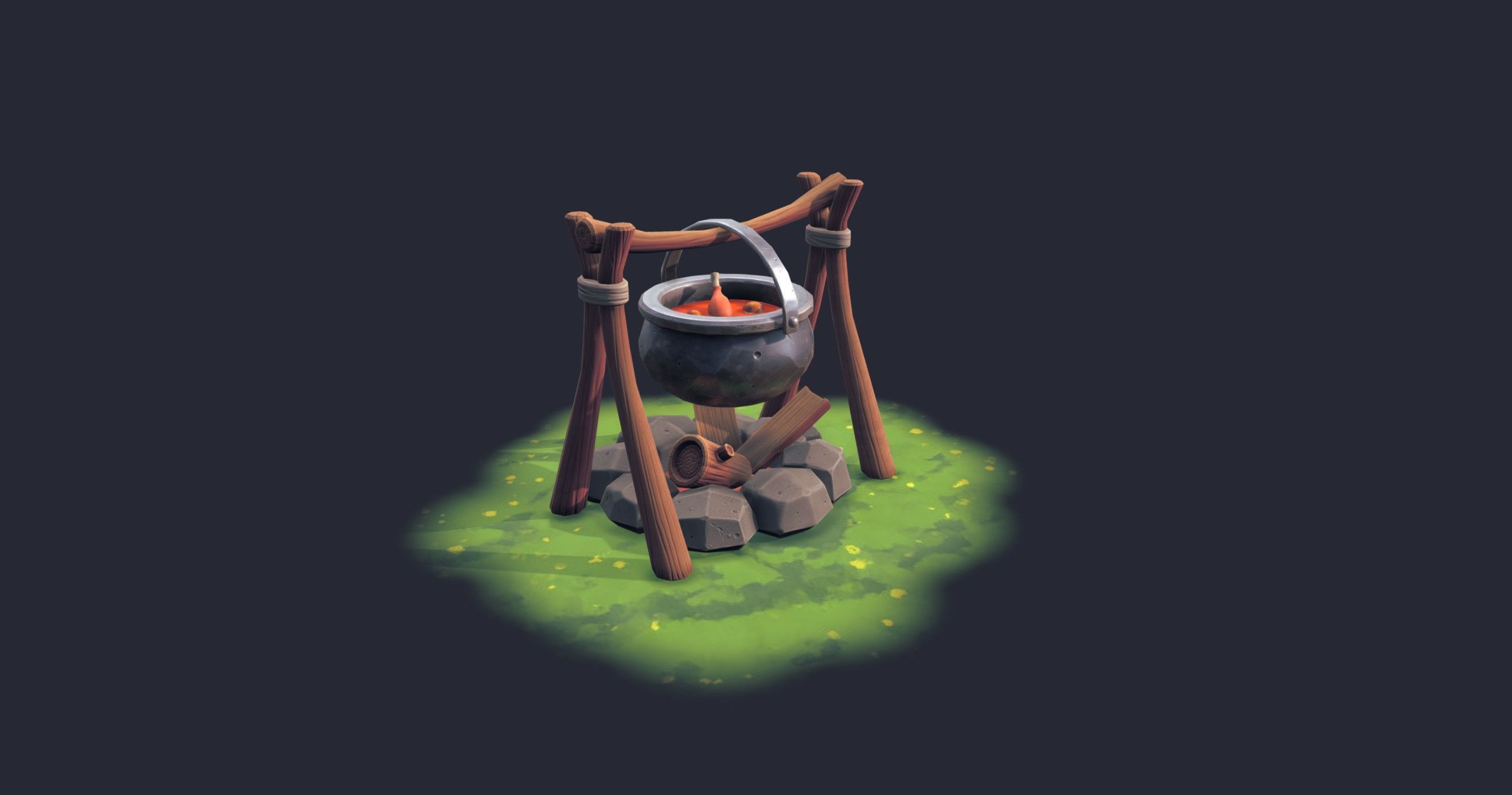 Stylized Firepit Low-poly 3D model_9
