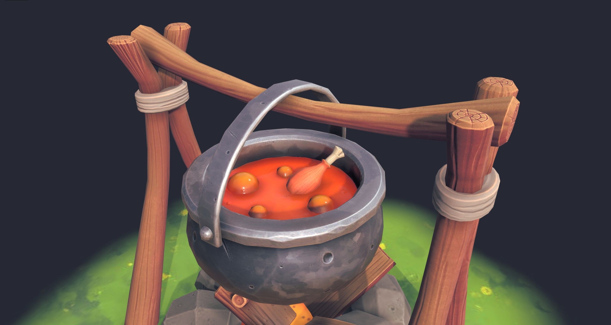 Stylized Firepit Low-poly 3D model_5