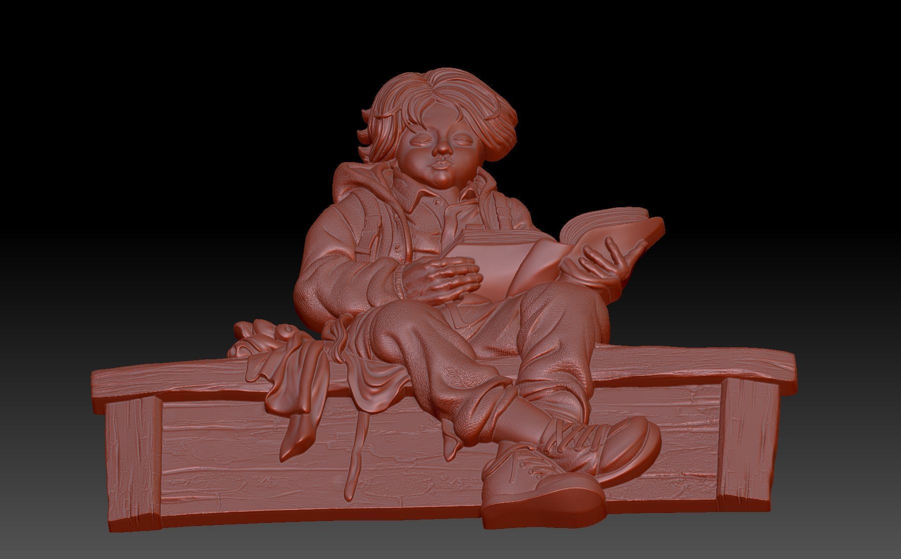 A boy is reading a book 3D print model_3