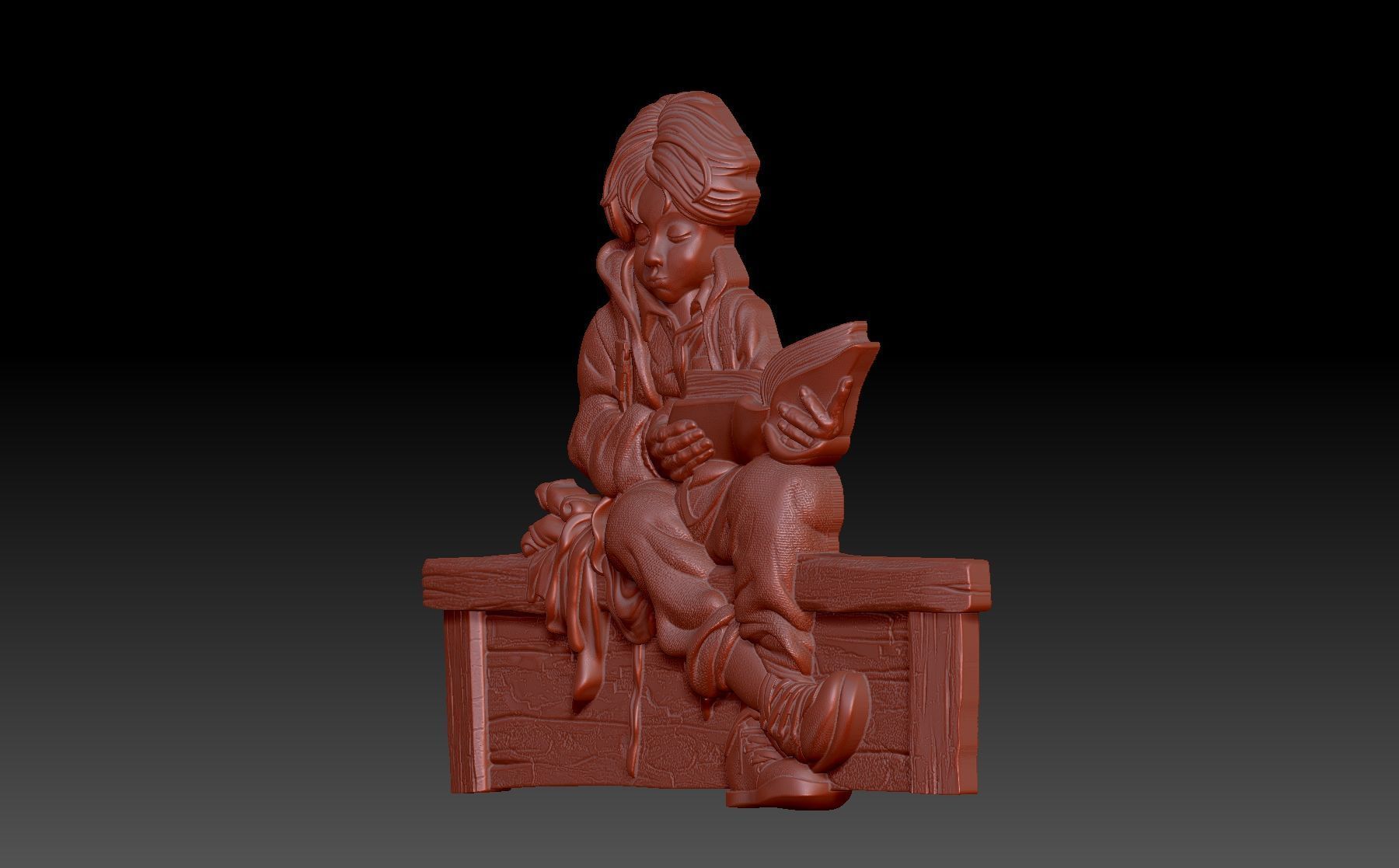 A boy is reading a book 3D print model_4