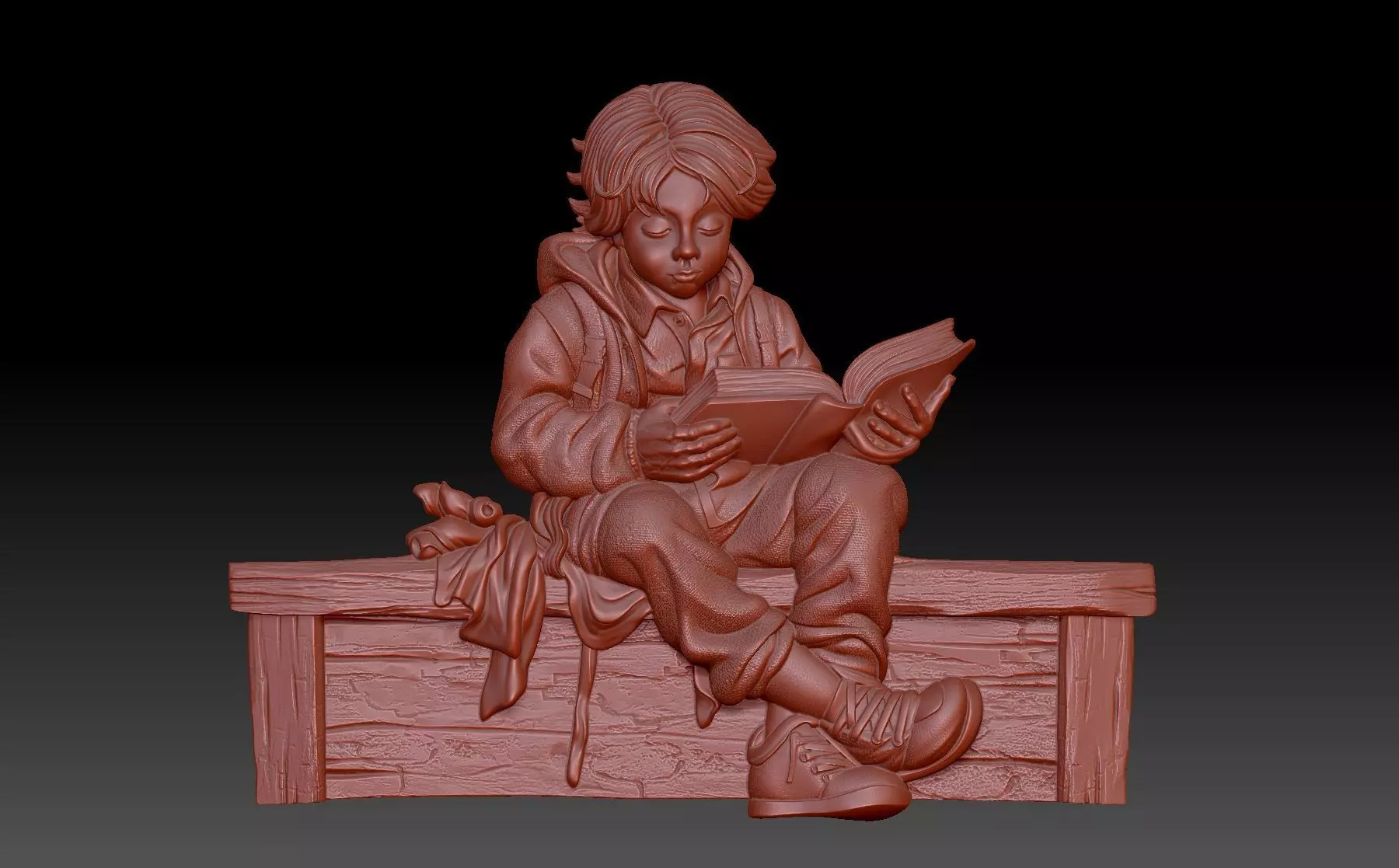 A boy is reading a book 3D print model_0