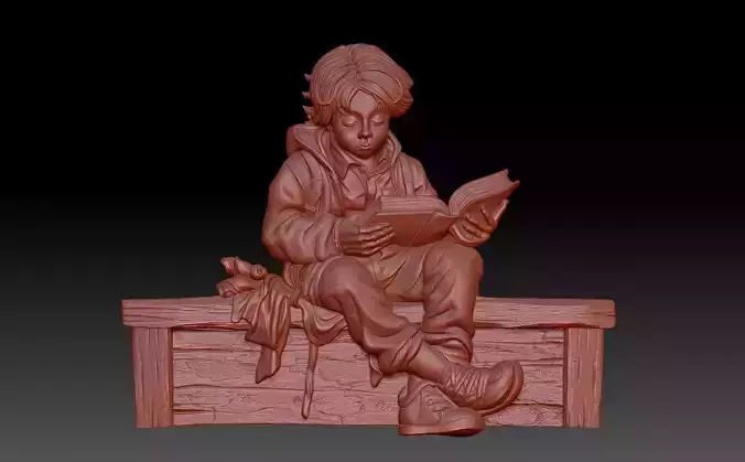 A boy is reading a book