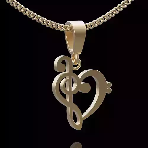 Heart music pendant silver gold printable jewelry 3D model