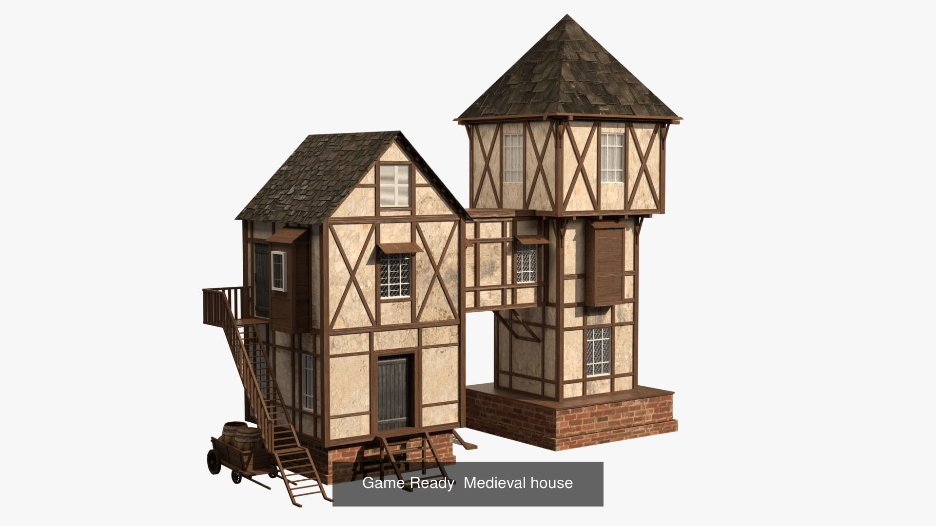 Several medieval assets medieval home and wheelbarrow 3D Model Collection_1