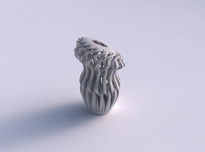 Vase twisted round top with sharp muscle sturcture squeezed with streched top corner