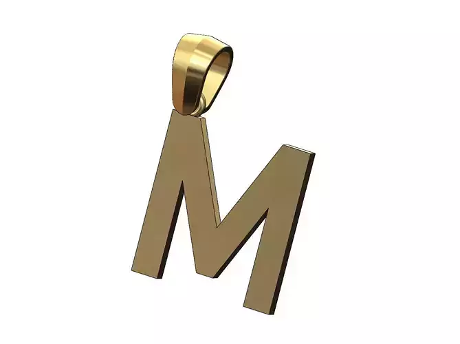 Simple M initial letter dashing font pendant charm with bail