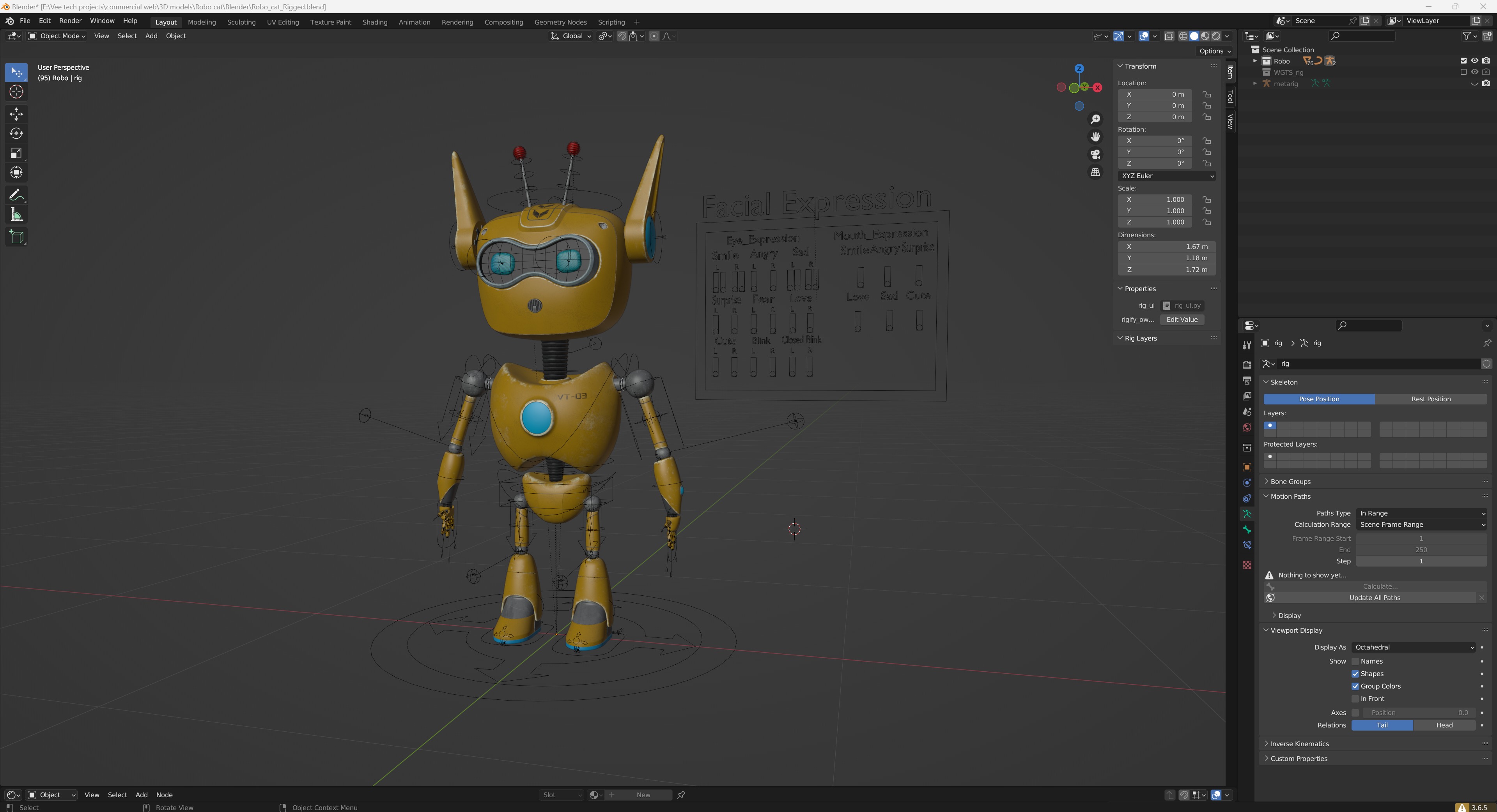 Robotic Character ROBO - CAT Blender Rigged Low-poly 3D model_8