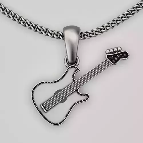 Guitar pendant silver gold sterling printable jewelry 3D model
