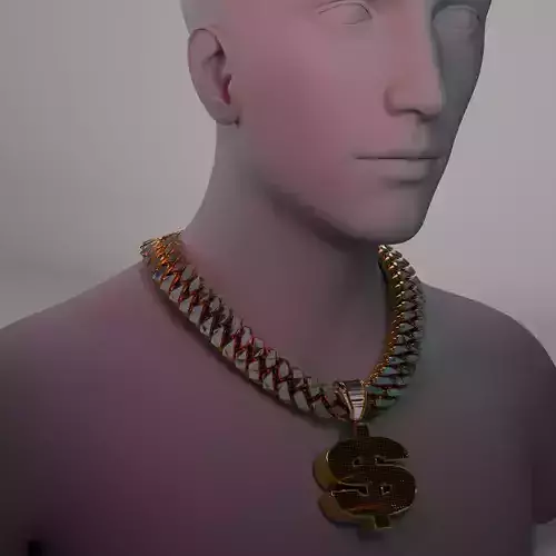 Dollar Sign Chain Gold Necklace with Geometric Pendant