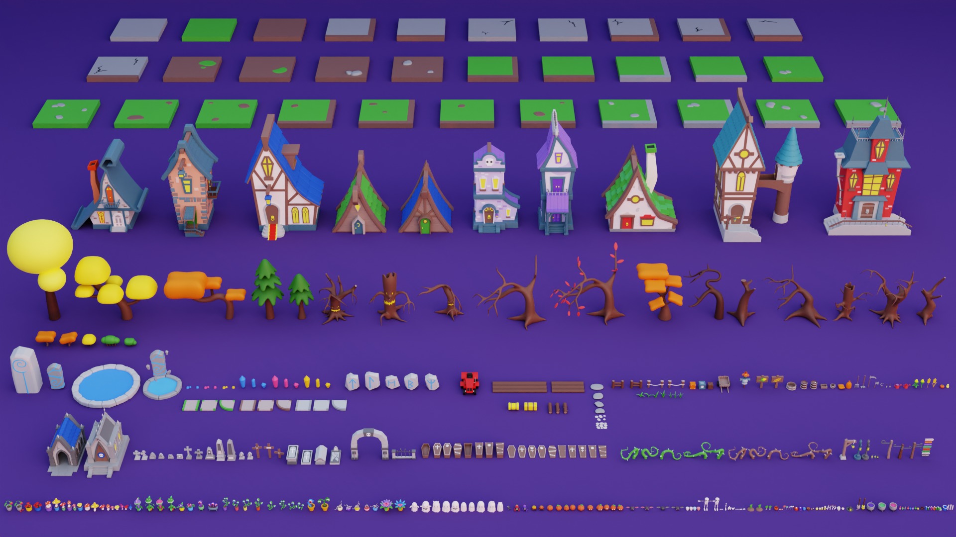 Cozy Cartoon Halloween 3D Asset Pack Low-poly 3D model_1