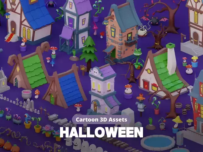 Cozy Cartoon Halloween 3D Asset Pack