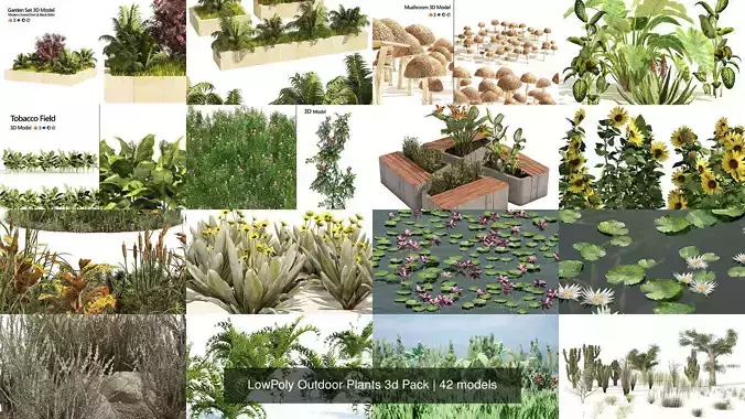 LowPoly Outdoor Plants 3d Pack 3D Model Collection