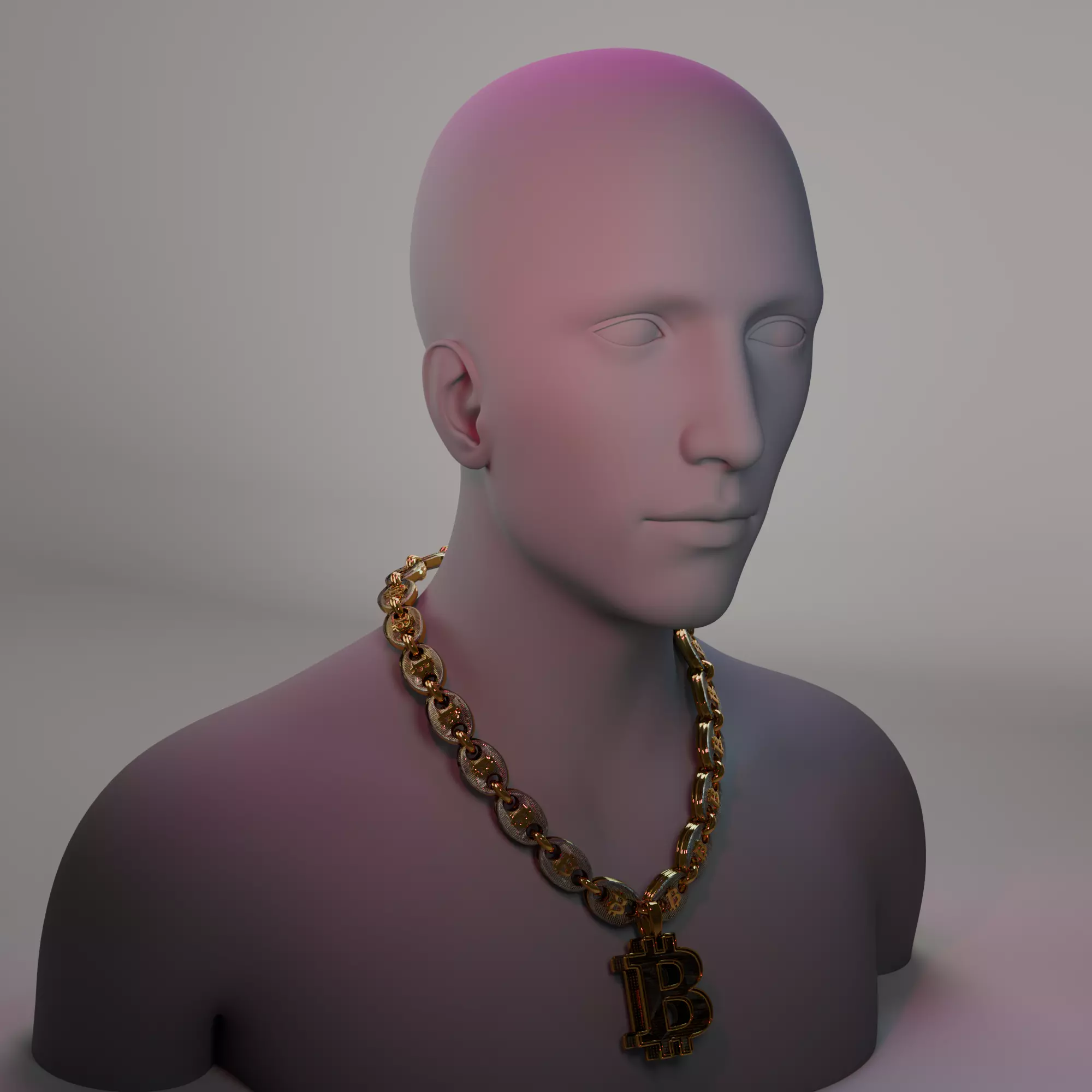 Bitcoin Chain Gold Necklace with Geometric Pendant Low-poly 3D model