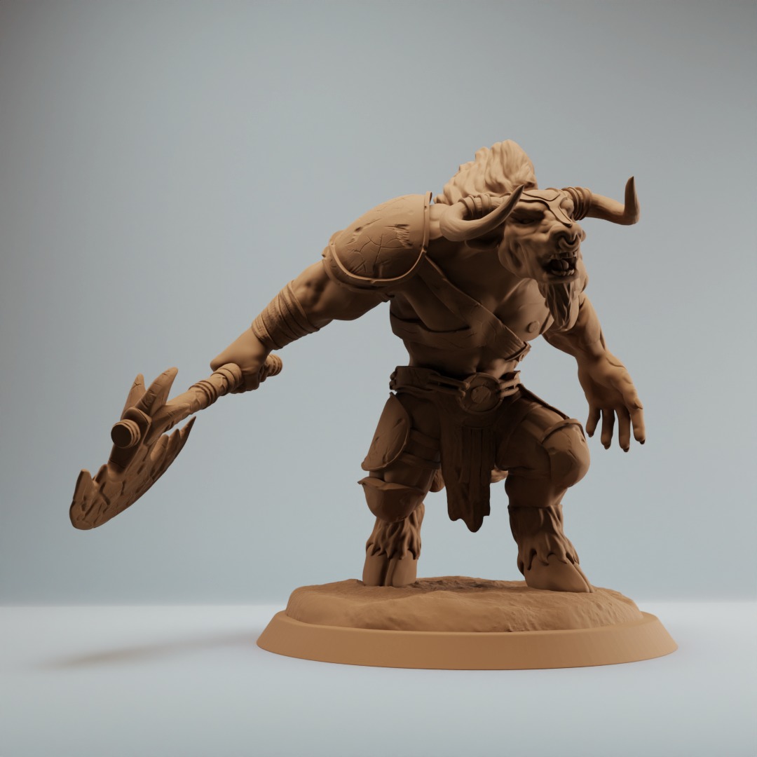 Minotaur elemental warrior with axe - Pre supported 3D print model_5
