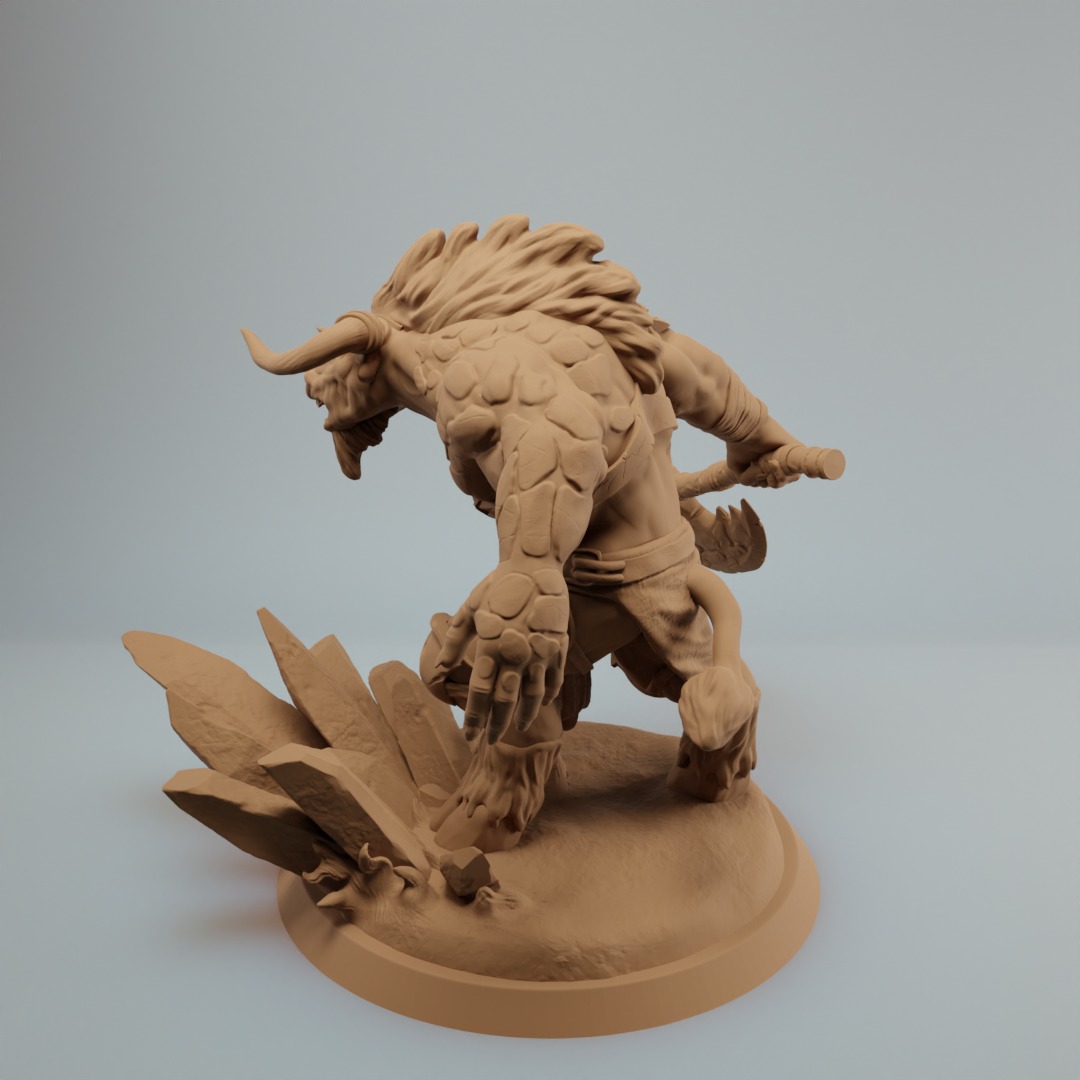 Minotaur elemental warrior with axe - Pre supported 3D print model_2