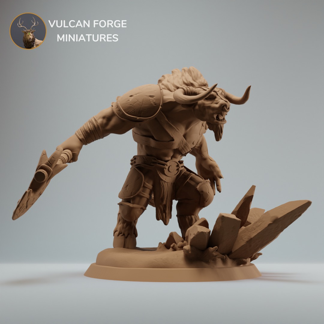 Minotaur elemental warrior with axe - Pre supported 3D print model_0
