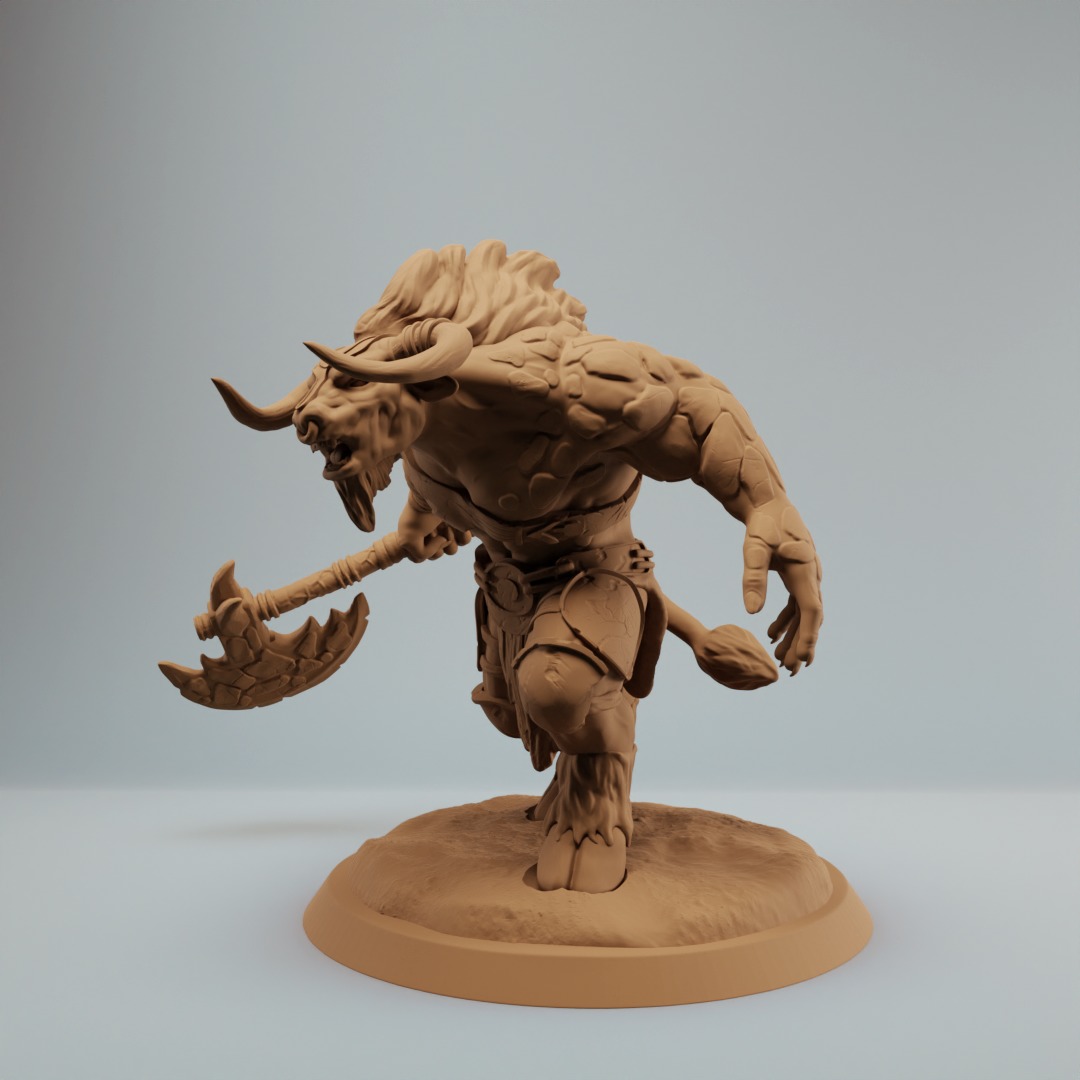 Minotaur elemental warrior with axe - Pre supported 3D print model_4