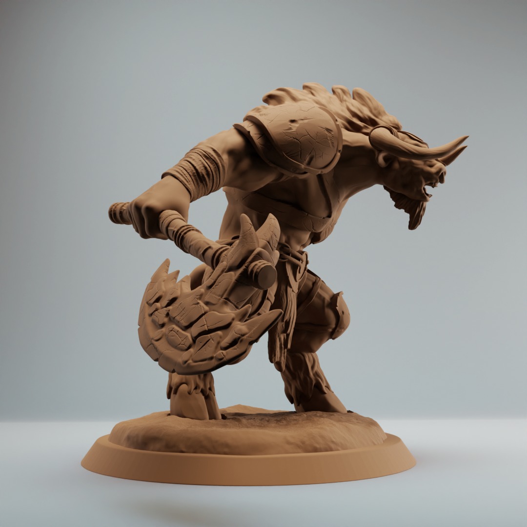 Minotaur elemental warrior with axe - Pre supported 3D print model_6