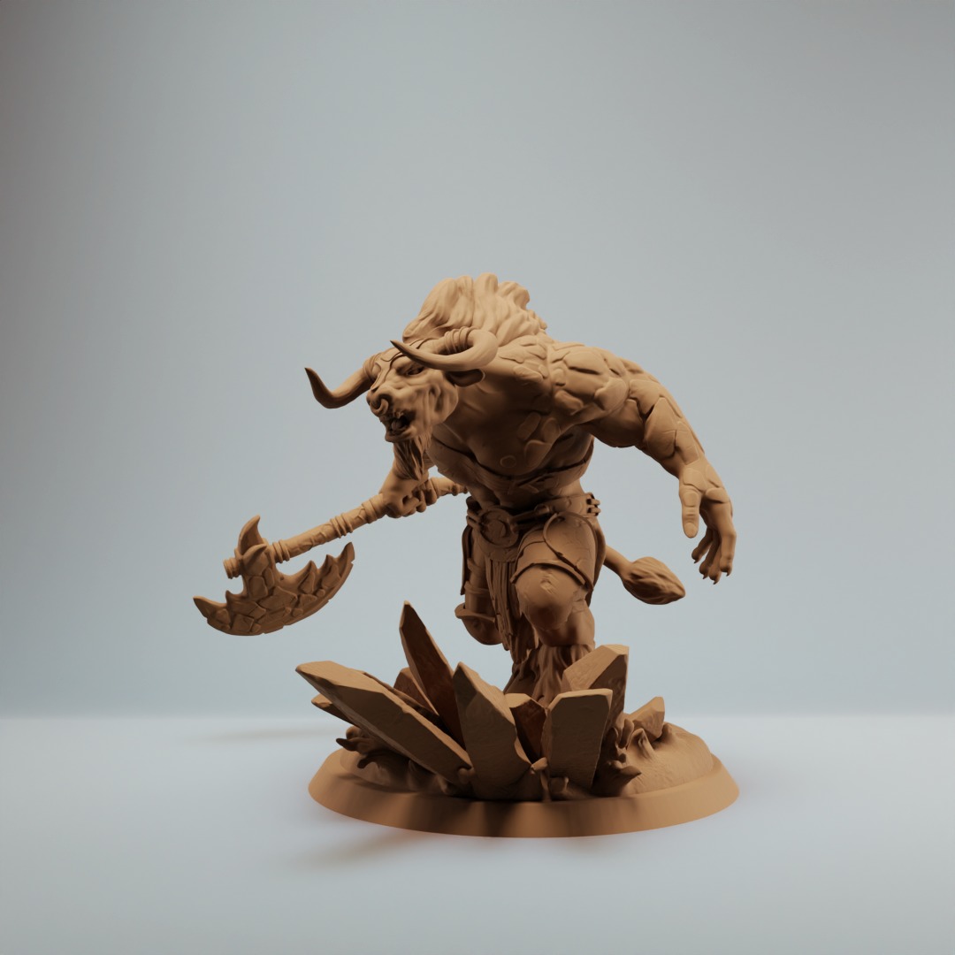 Minotaur elemental warrior with axe - Pre supported 3D print model_1