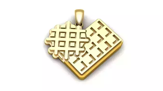 Waffle With Bite Heart Shaped Pendant 3d printable model 3D print model