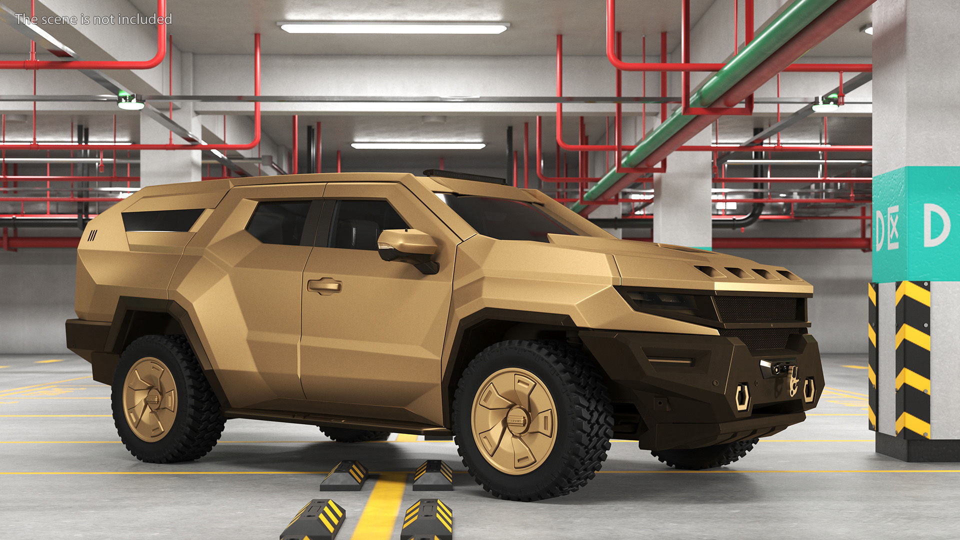 Armored Sand Colored SUV with Lights Off Rigged for Cinema 4D 3D model