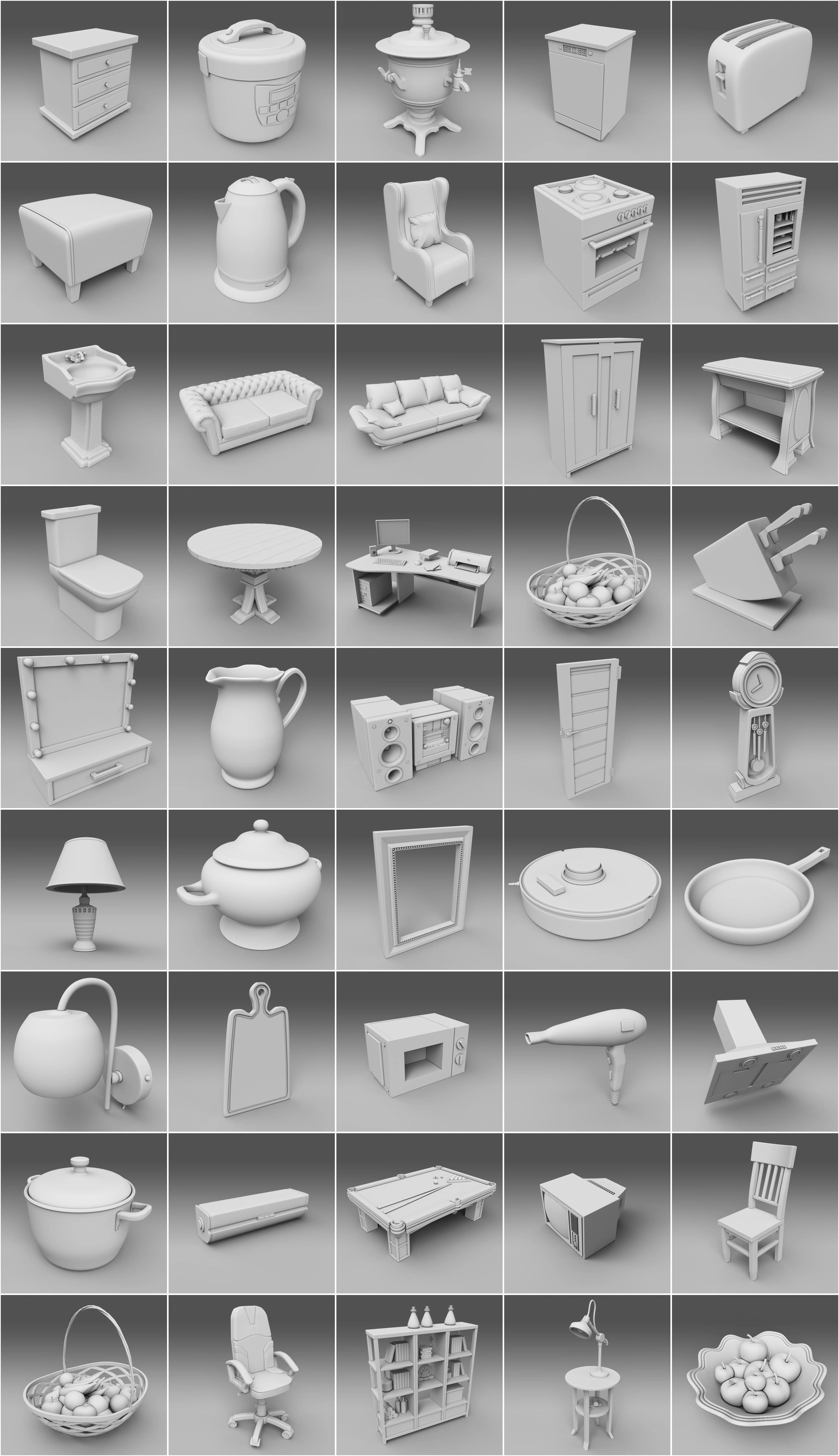 Extensive Interior Home assets and decor 3D print model_0