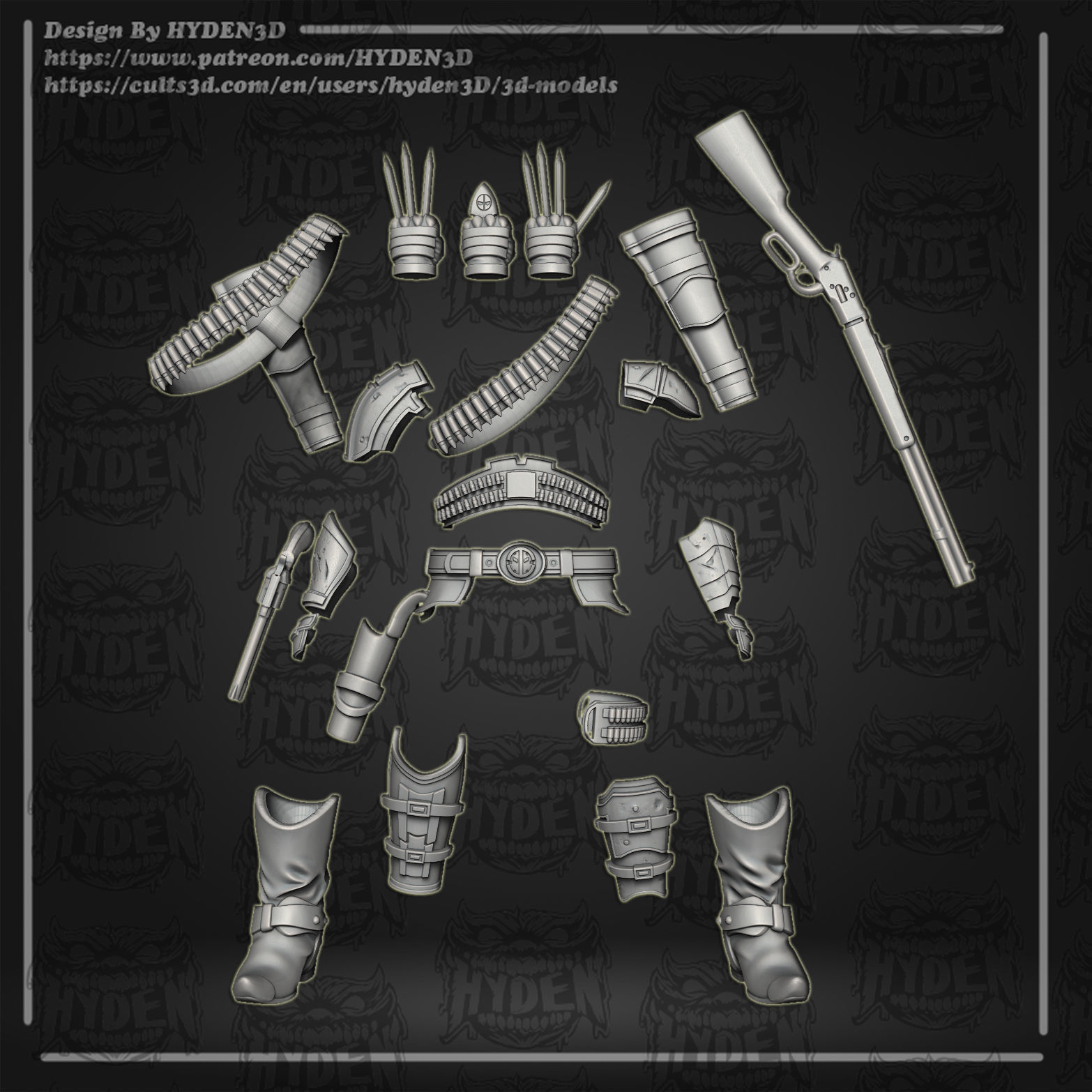 deadpool cowboy pack 3D print model_7