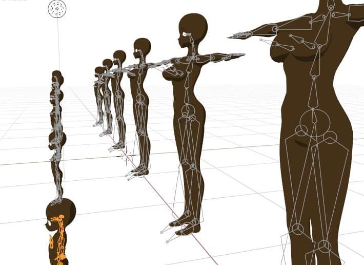 Base Meshes Black Female models Rigged - Manga - Baby to Adult Low-poly 3D model_7