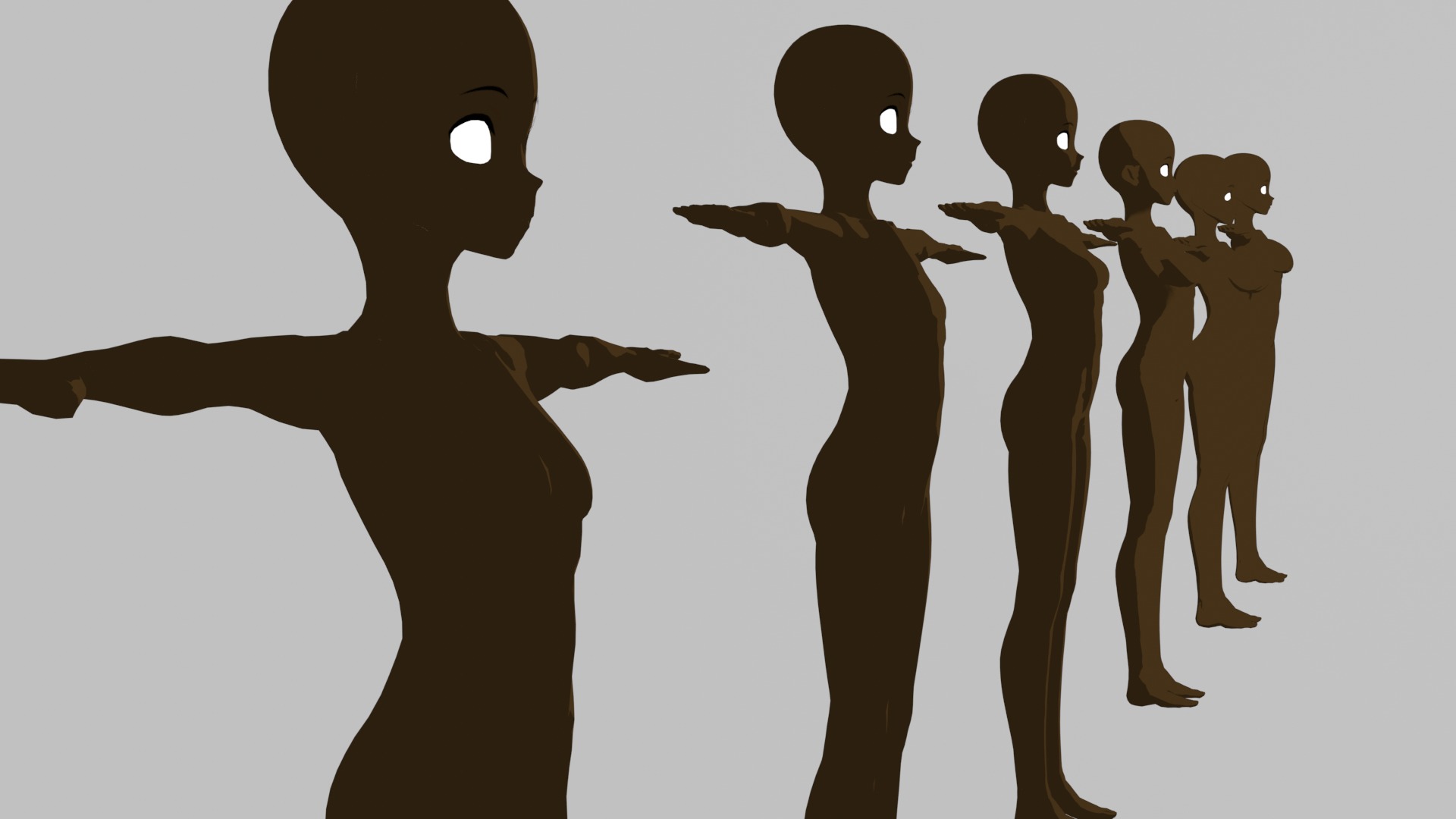 Base Meshes Black Female models Rigged - Manga - Baby to Adult Low-poly 3D model_11