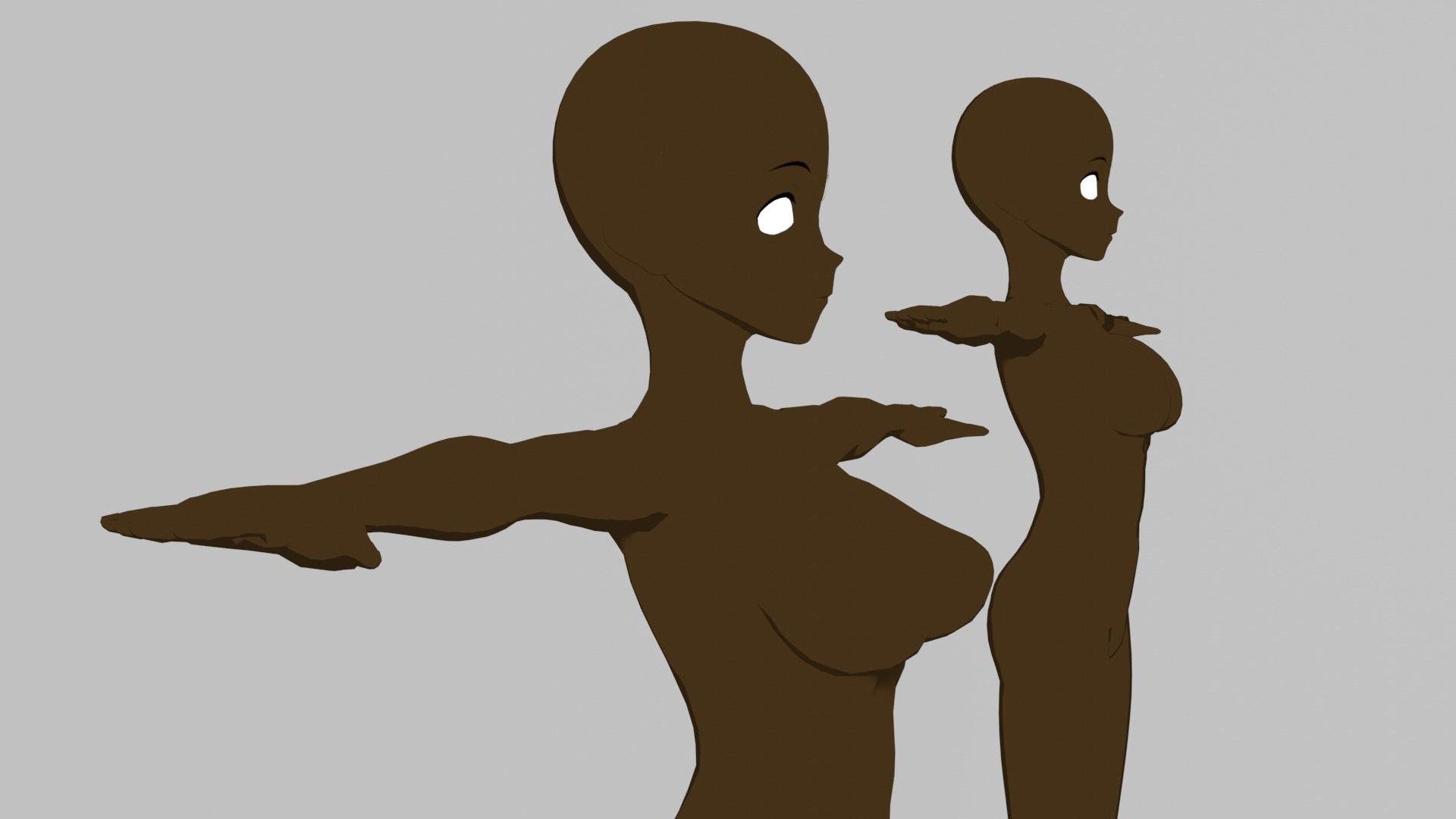 Base Meshes Black Female models Rigged - Manga - Baby to Adult Low-poly 3D model_2