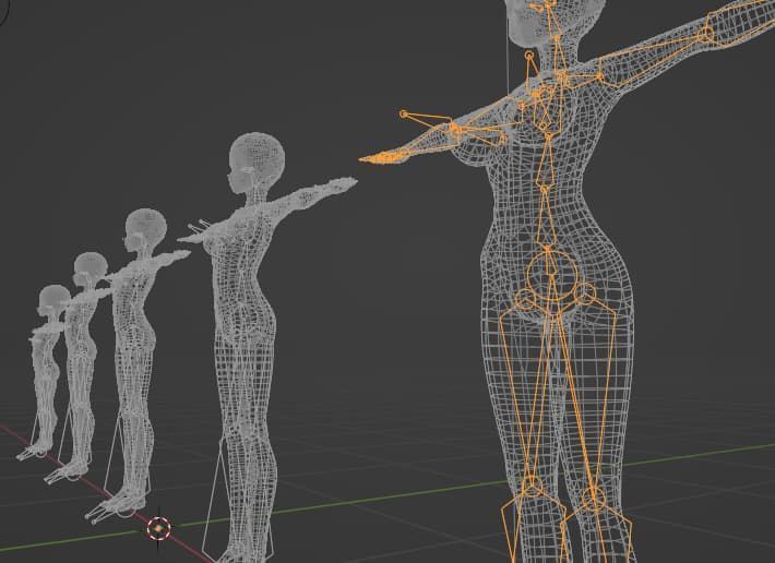 Base Meshes Black Female models Rigged - Manga - Baby to Adult Low-poly 3D model_6