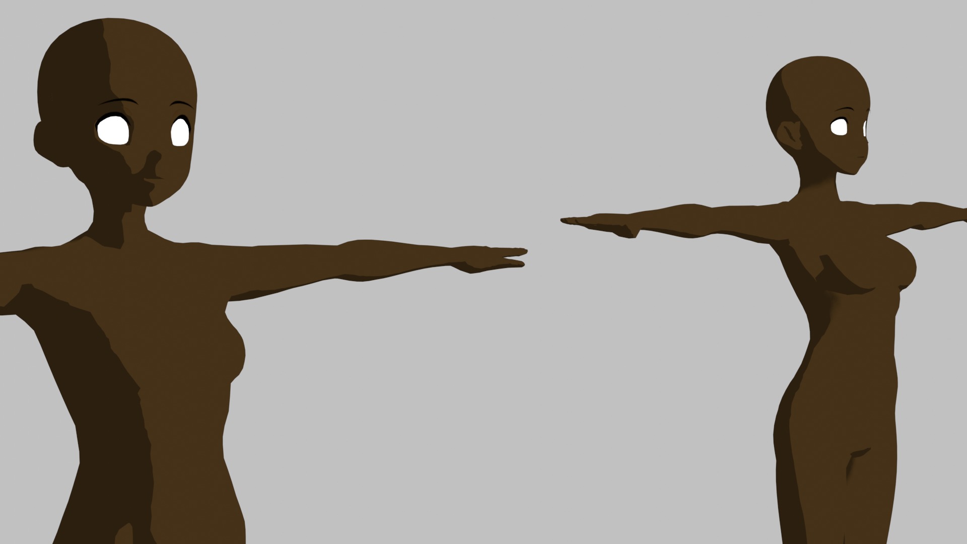 Base Meshes Black Female models Rigged - Manga - Baby to Adult Low-poly 3D model_12