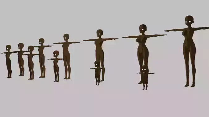 Base Meshes Black Female models Rigged - Manga - Baby to Adult Low-poly 3D model Base Meshes Black Female models Rigged - Manga - Baby to Adult Low-poly 3D model