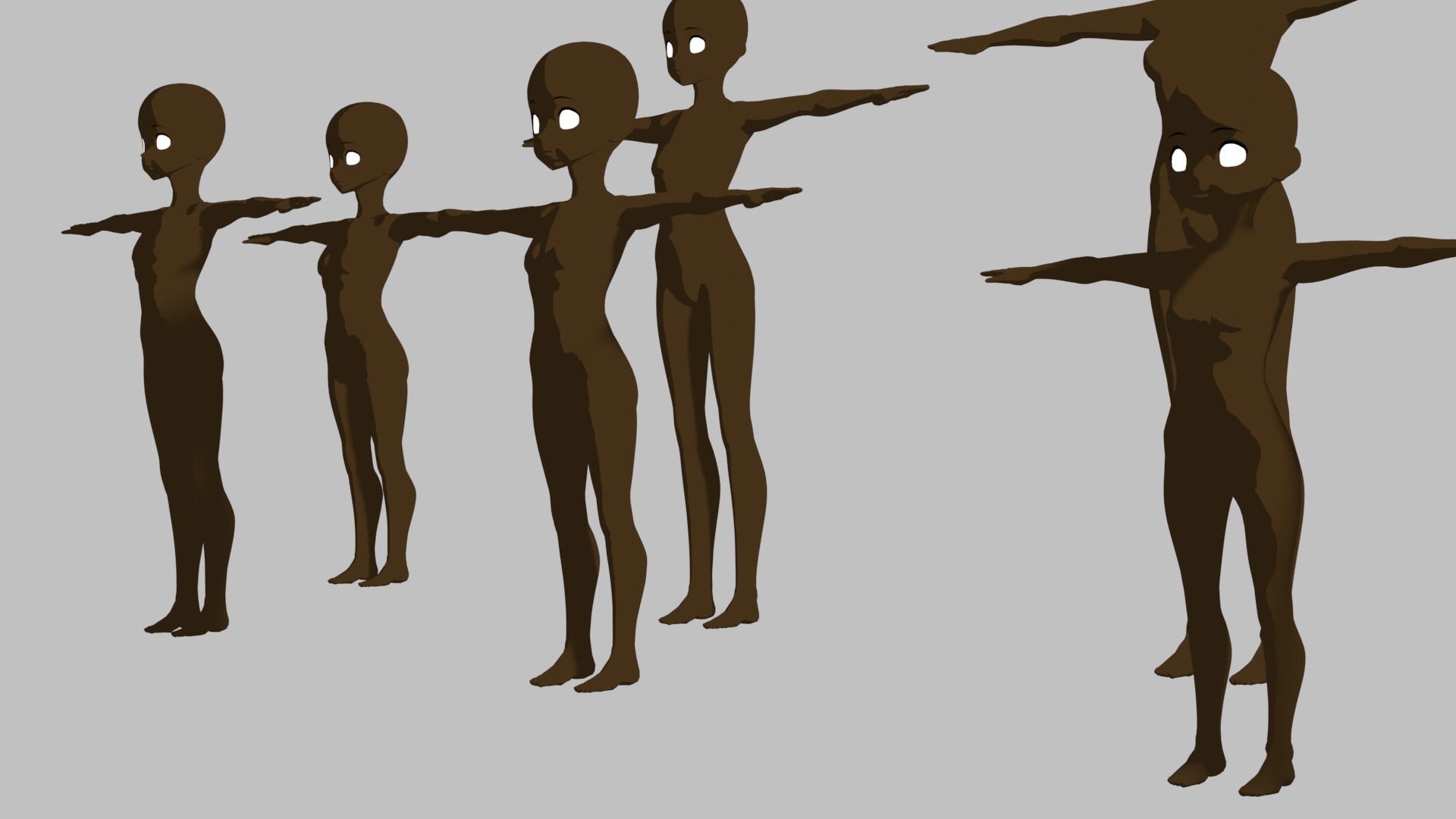 Base Meshes Black Female models Rigged - Manga - Baby to Adult Low-poly 3D model_1