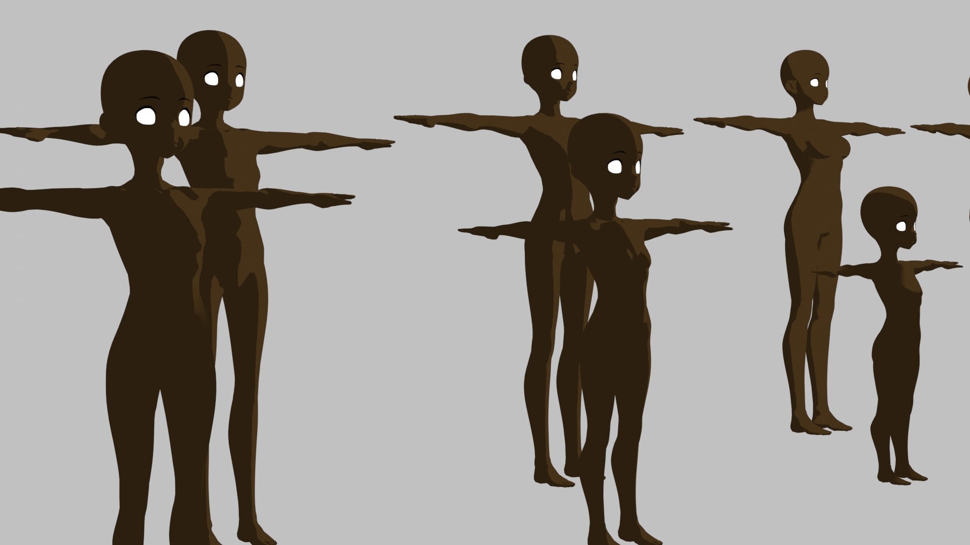 Base Meshes Black Female models Rigged - Manga - Baby to Adult Low-poly 3D model_13