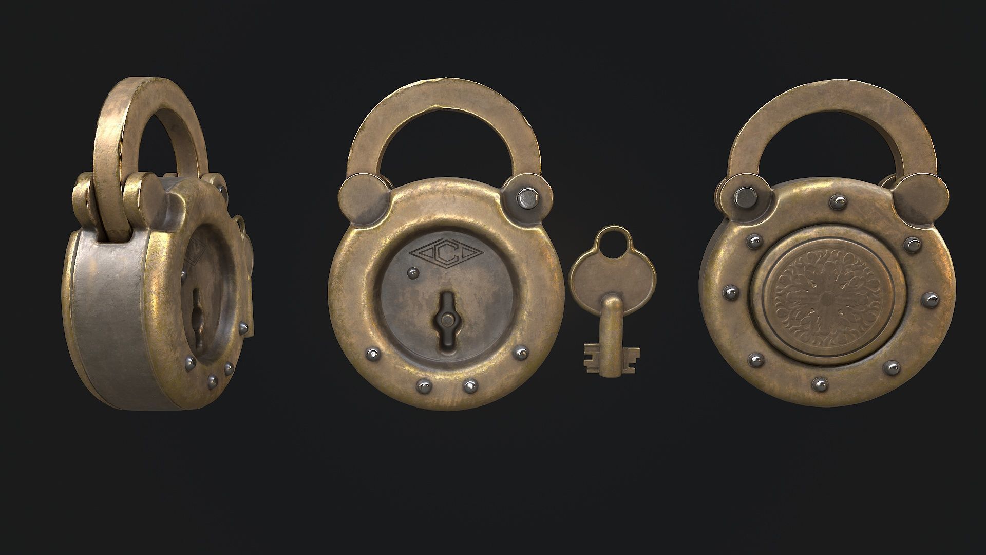 Padlock 5 Low-poly 3D model_3