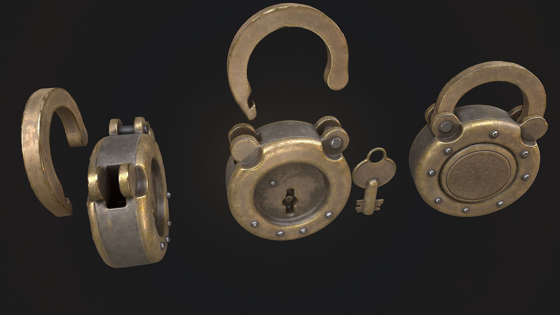 Padlock 5 Low-poly 3D model_4