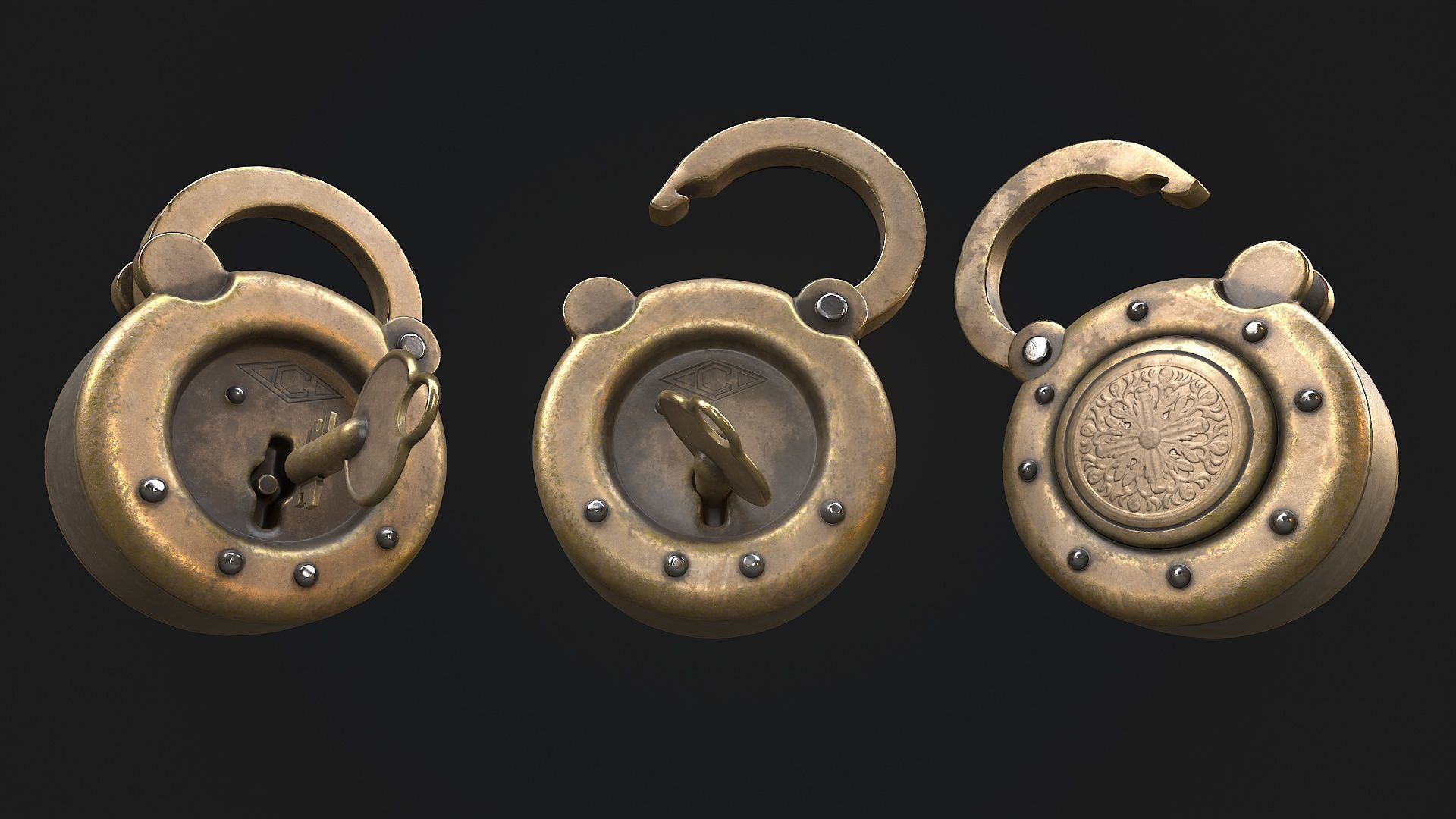 Padlock 5 Low-poly 3D model_1