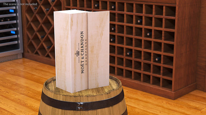 Open Wooden Box Champagne Moet Empty 3D model 3