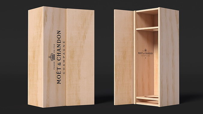 Open Wooden Box Champagne Moet Empty 3D model